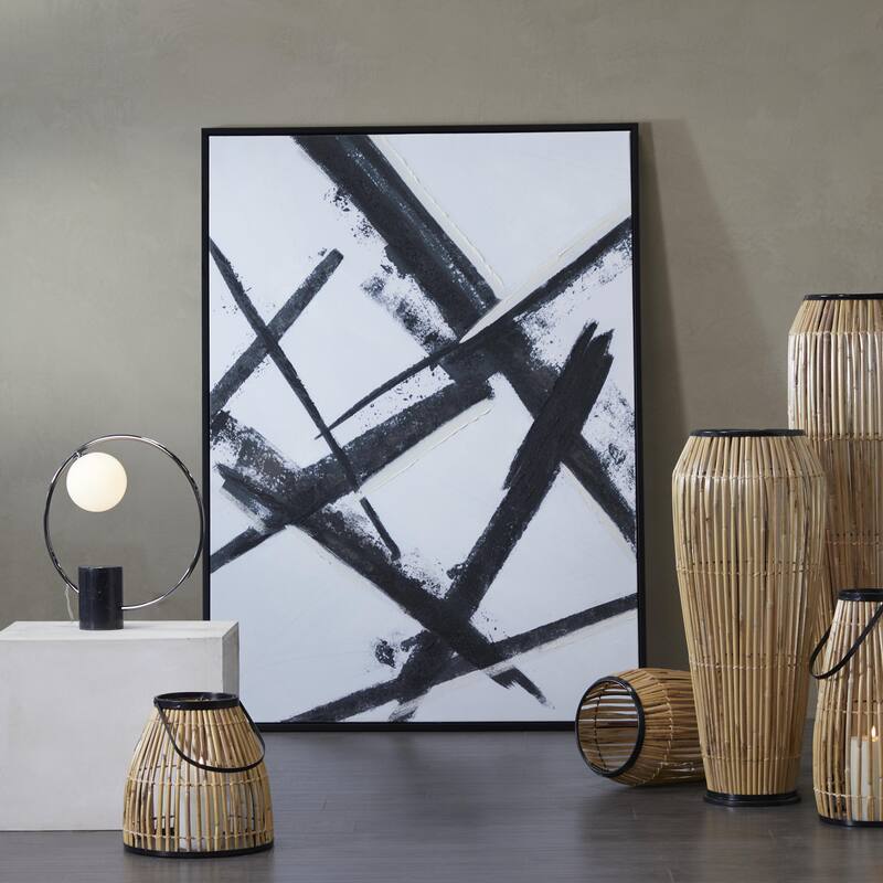 Canvas Abstract Living Room Framed Wall Art with Black Frame - Black - Roche River Decor