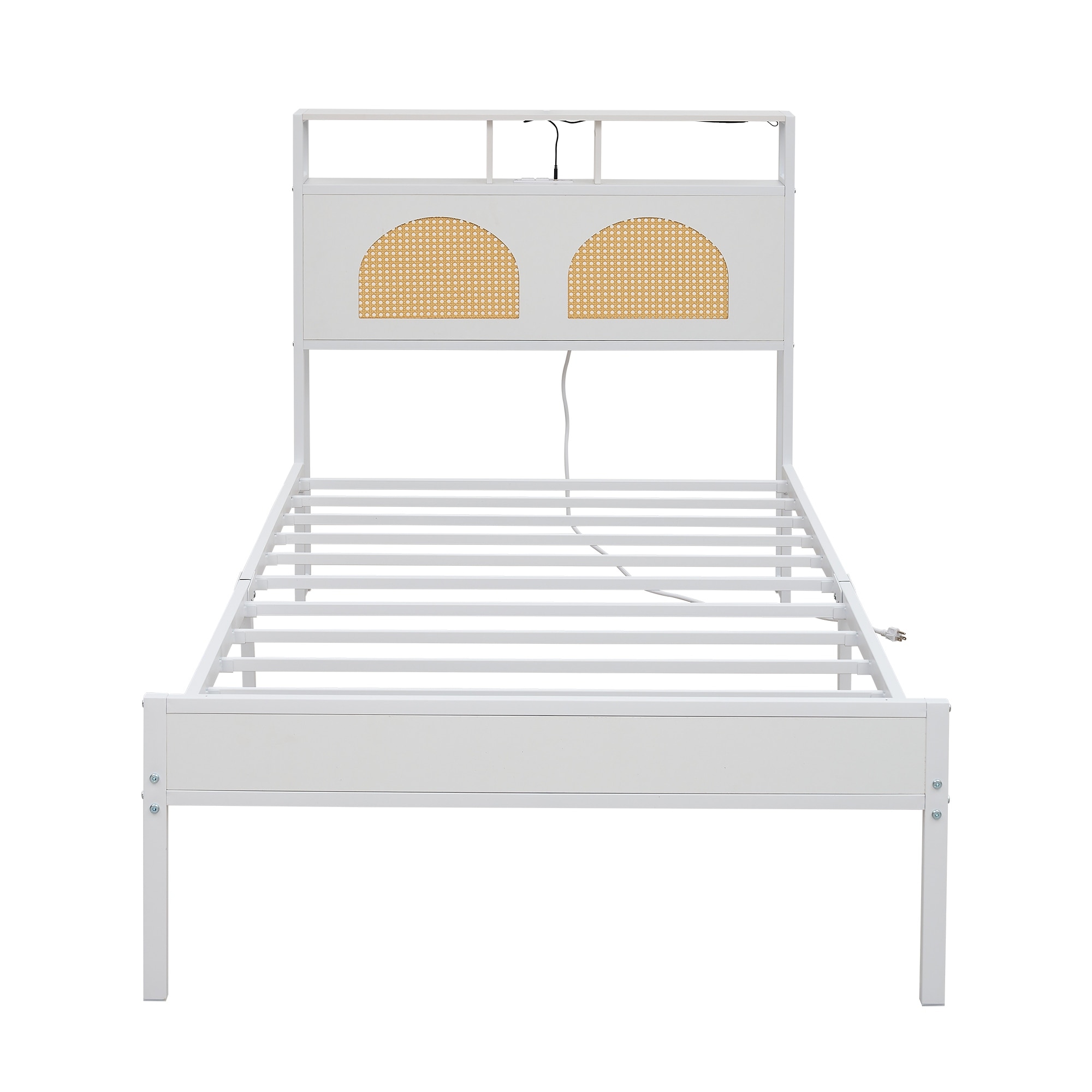 Twin Platform Bed Frame with Headboard & Charging Station