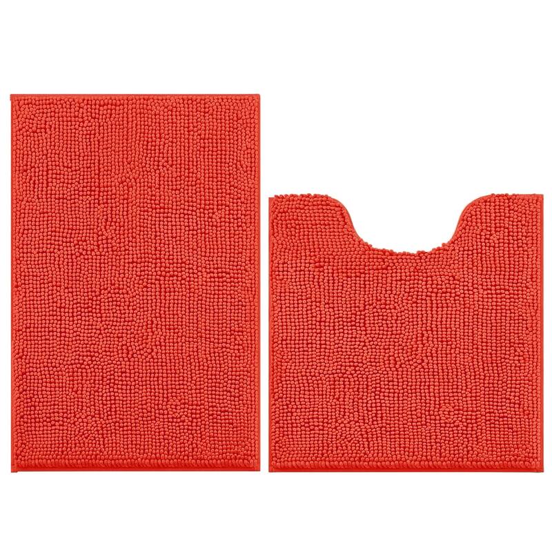 2 Piece Set Coral Soft Cozy Plush Chenille Bath Mat Bathroom Rug