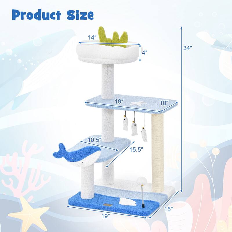 Petsite Ocean-themed Cat Tree with Sisal Covered Scratching Posts - See Details