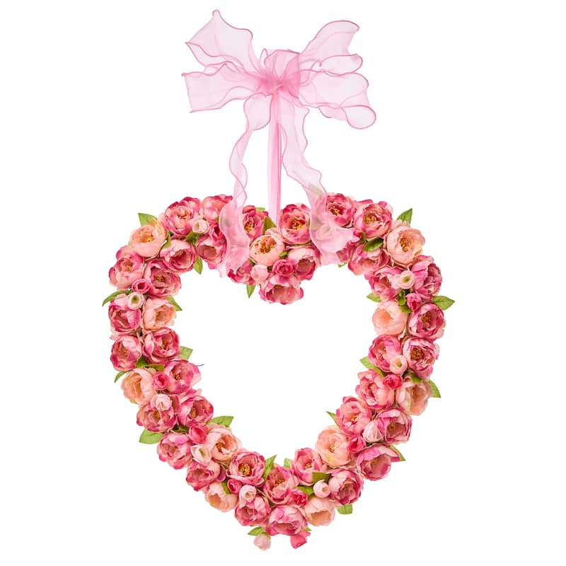 14" Garden Rose Heart Wreath