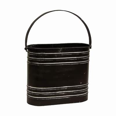 Black Distressed Metal Oval Flower Bucket With Handle