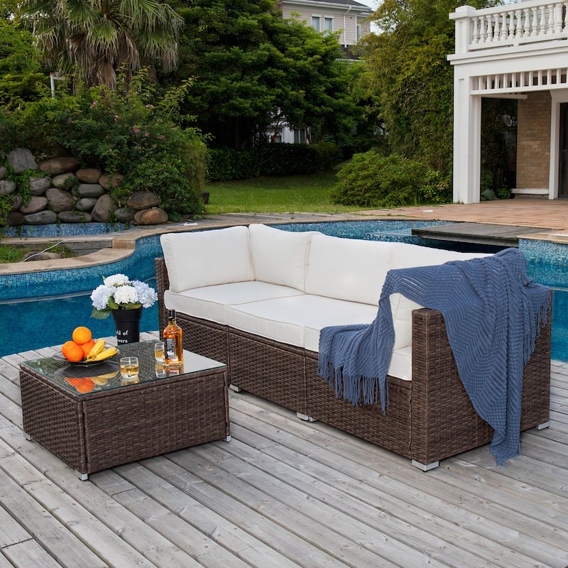 COSIEST 4-Piece Outdoor Furniture Set Brown Wicker Sectional Sofa