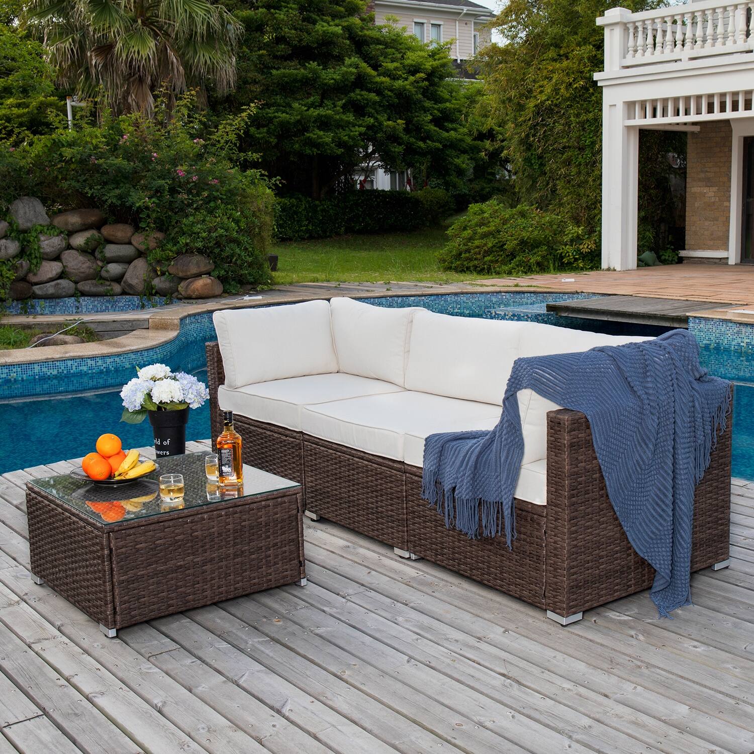 COSIEST 4Piece Outdoor Furniture Set Brown Wicker Sectional Sofa On