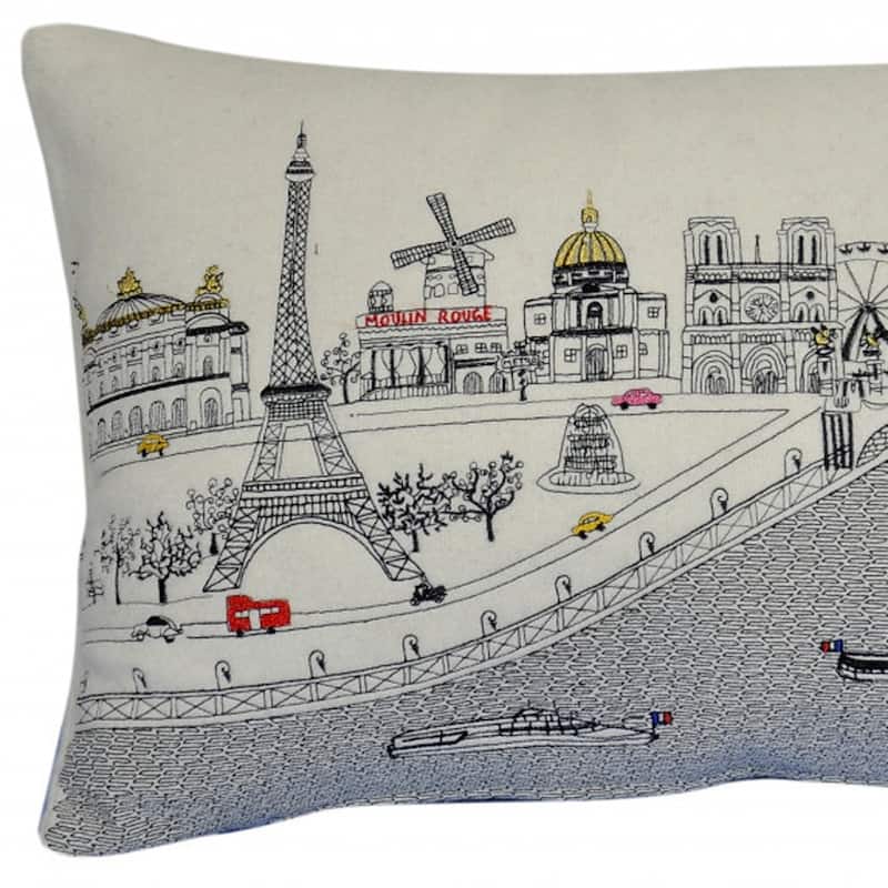 HomeRoots 25" White Paris Daylight Skyline Lumbar Decorative Pillow