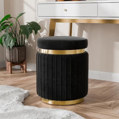 Furniture of America Raphael Modern 15-inch Upholstered Ottoman with Gold Trim