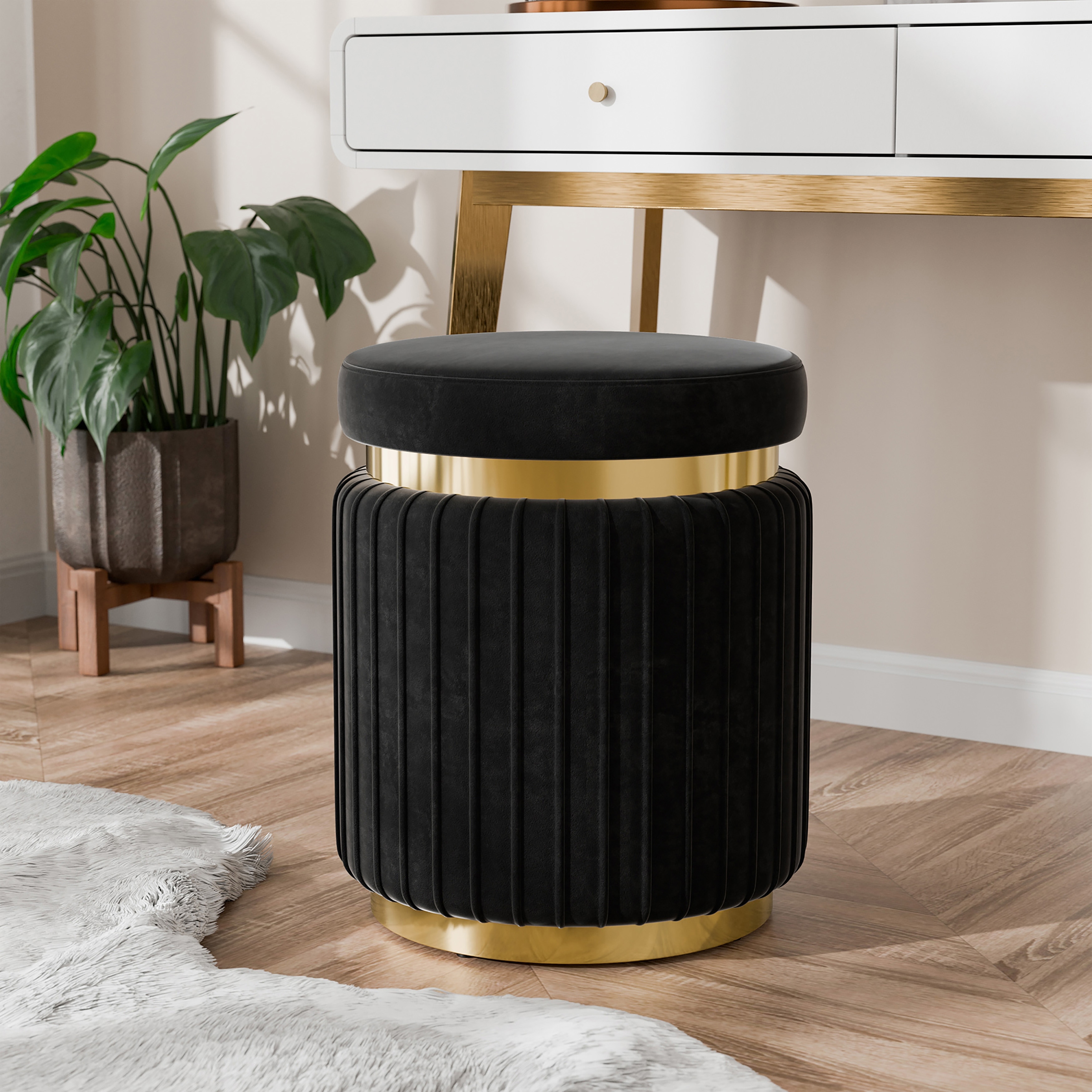 Furniture of America Raphael Modern 15-inch Upholstered Ottoman with Gold Trim