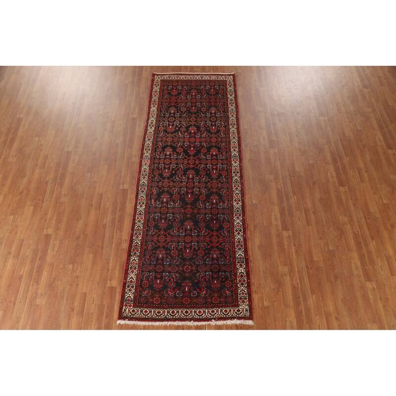 All-Over Hamedan Persian Vintage Runner Rug Hand-Knotted Wool Carpet - 3'8" x 10'2"