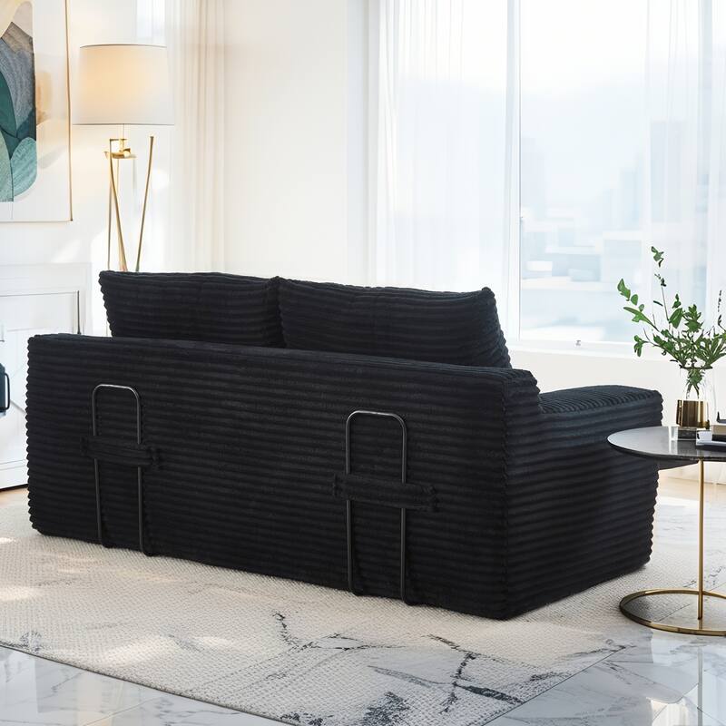 Minimalist Loveseat Sofa Bed with Steel Frame, 2-Seater Settee with Square Armrests for Living Room Apartment