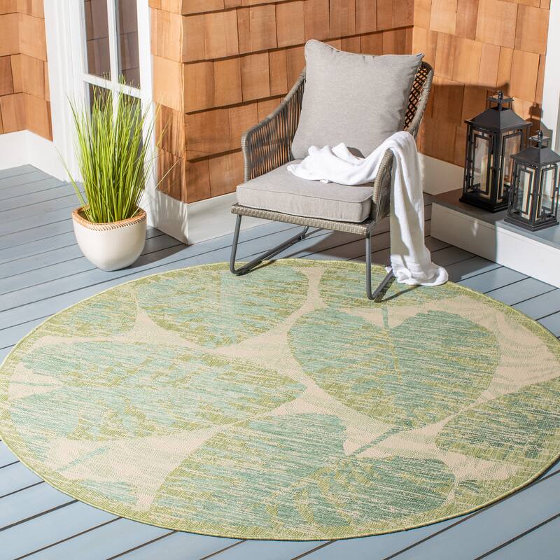 SAFAVIEH Courtyard Maelyss Indoor/ Outdoor Waterproof Patio Backyard Rug - 6'7" Round - Green/Beige