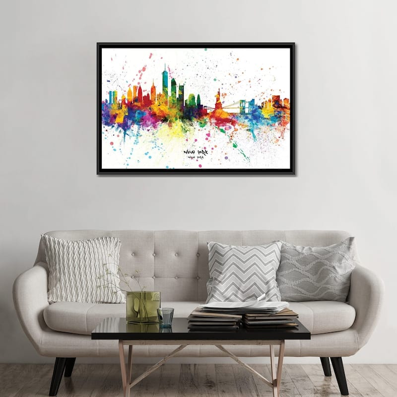 iCanvas "New York Skyline Splash" by Michael Tompsett Framed Canvas Print