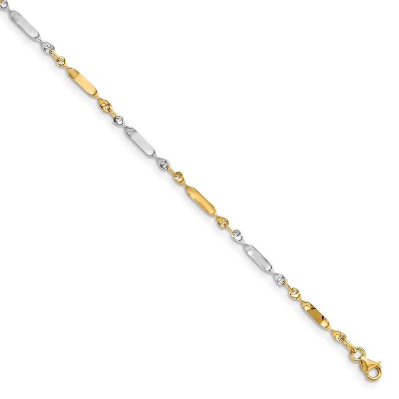 Curata Women's Italian 2.5mm 14k Two-tone Gold Polished Twisted Link Anklet - 10 Inch