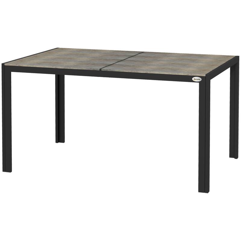 Outdoor Dining table for 6 People, Aluminum Rectangular Patio table with Faux Wood tabletop for Backyard, Lawn, Balcony