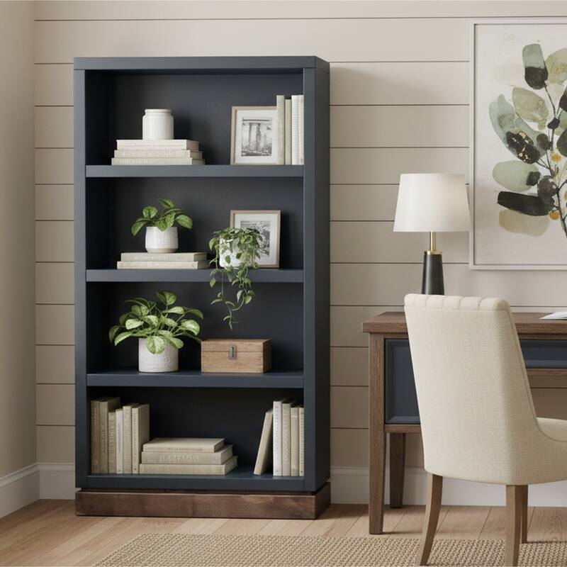 Bridgevine Home Nora Modular 60 inch High Bookshelf, No Assembly Required, Two-Tone Finish - Black and Whiskey