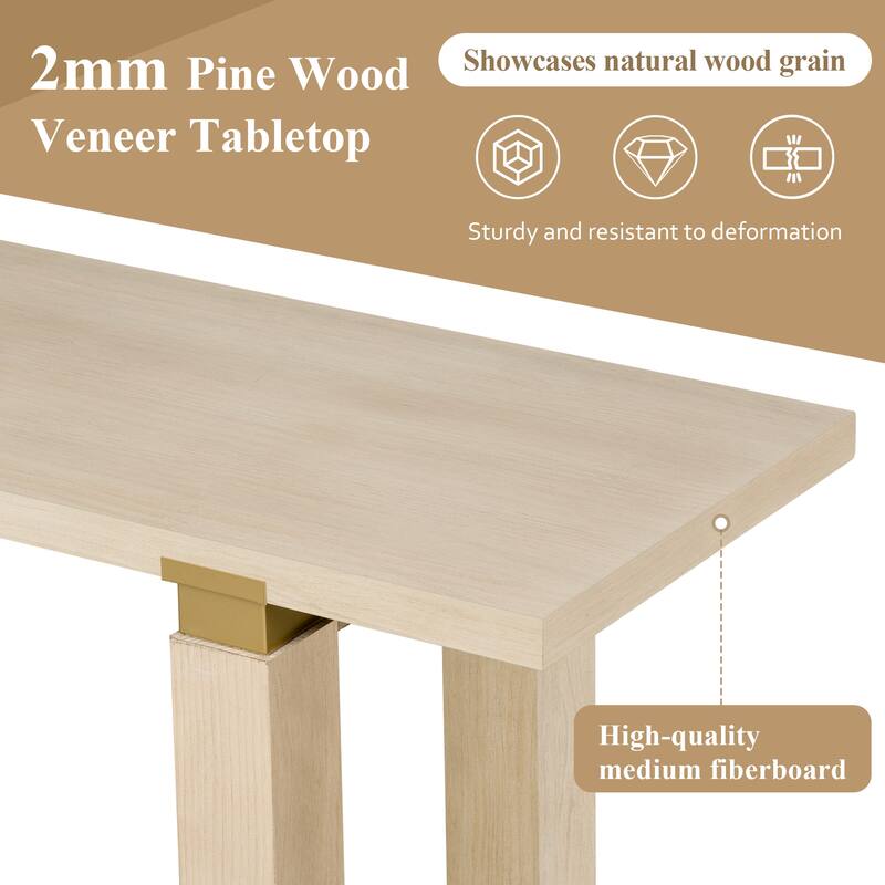 62.9" Modern Minimalist Console Table, Solid Wood Entryway Sofa Table with Metal Accents Built-in Shelf