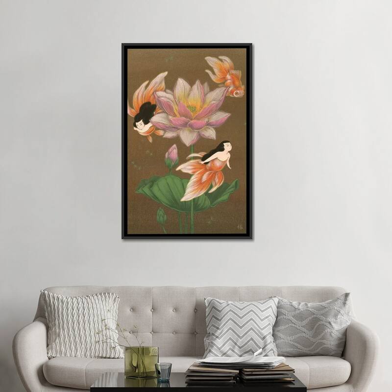 iCanvas "Goldfish Mermaids - Summer Lotus" by Martin Hsu Framed