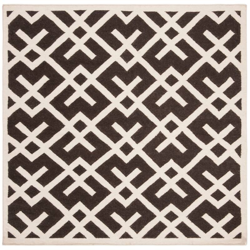 SAFAVIEH Handmade Flatweave Dhurries Eildine Modern Moroccan Wool Rug - 6' Square - Brown/Ivory
