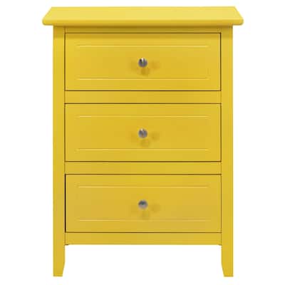 Yellow Nightstand with Extra Durability - Real Wood Veneers and Dove Tailed Drawers