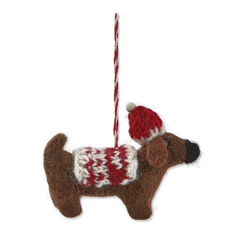 Dachshund Dog Christmas Ornament - Multicolor Wool Tree Decoration, 1.5" H x 3.5" L x 1" W, Wipe Clean
