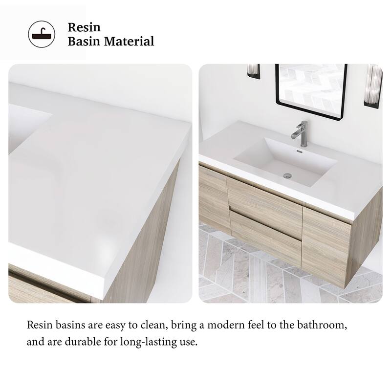 Modern Wall-Mounted Bathroom Vanity with White Solid Surface Top