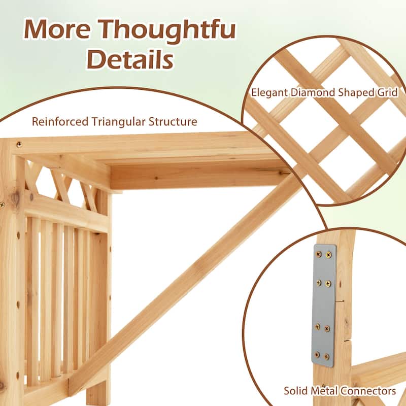Costway Garden Bench Arbor Arch with Love Seat 2 Trellises & Planting - Wood - See Details