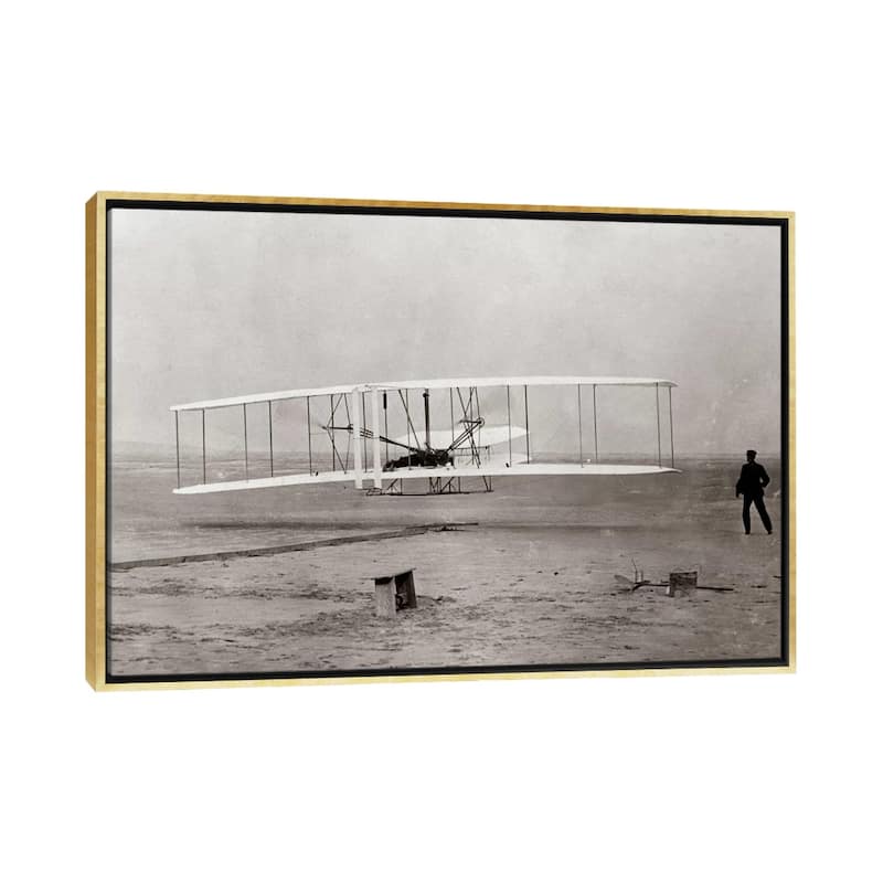 iCanvas "1903 Wright Brothers' Plane Taking Off At Kitty Hawk North Carolina USA" by Vintage Images Framed Canvas Print - Gold - 26x40