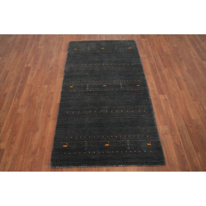 Hand Knotted Oriental 100% Wool Carpet Tribal Animal Pictorial Greys & Charcoal Gabbeh Area Rug - 5' 5'' X 3' 0''