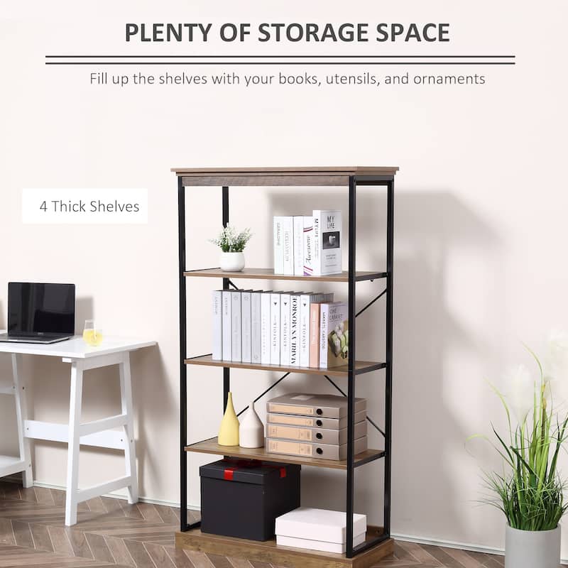 HOMCOM 2/4-Tier Industrial Style Storage Steel Wooden Shelf with a Robust Multi-Functional Design, Tall Organizer
