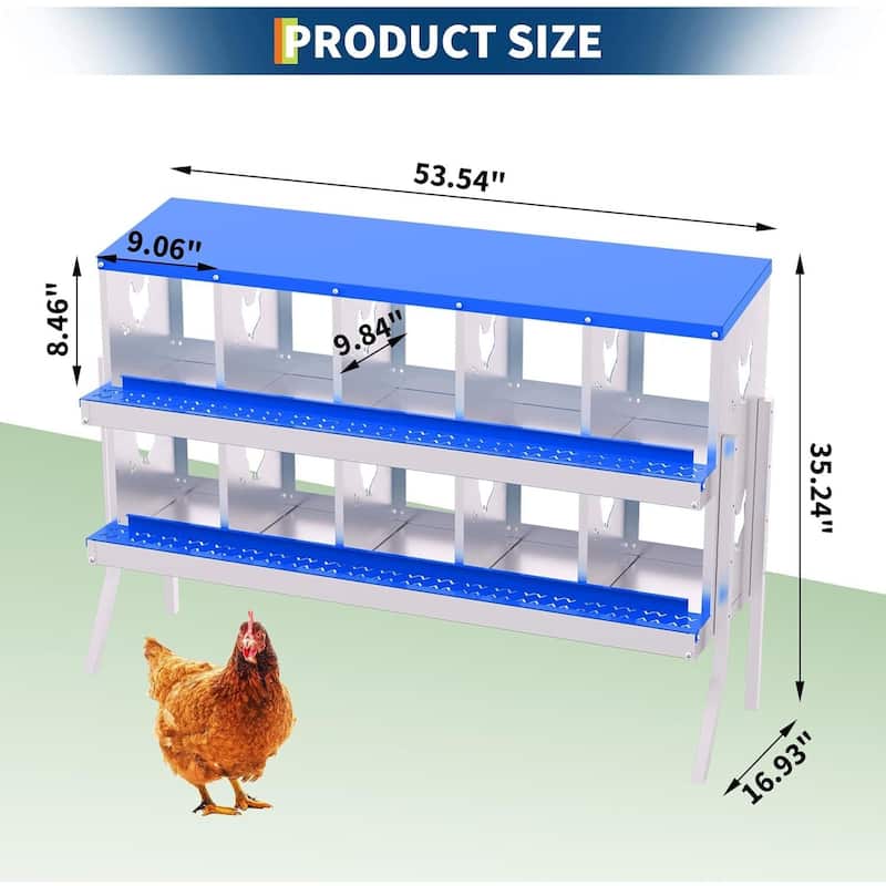 10 Compartment Metal Chicken Nesting Box, Laying Box for Hens Ducks Rabbits, Blue