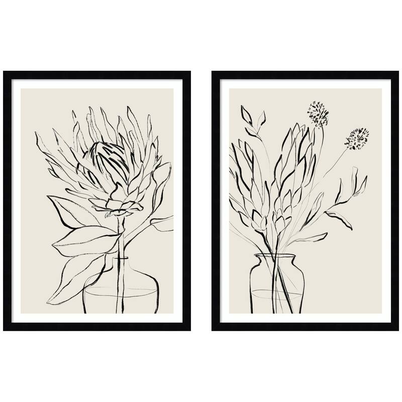 Kate and Laurel SB Protea Sketch No. 1 & No. 2 2 Piece Framed Wall Art Print Set by Sara Berrenson - 2 Piece Set 18x25 - Black