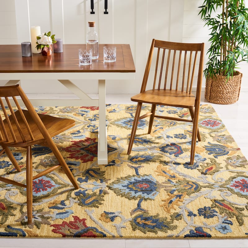 SAFAVIEH, Handmade Marietje Blossom French Country Wool Area Rug - 11' x 15' - Gold/Multi