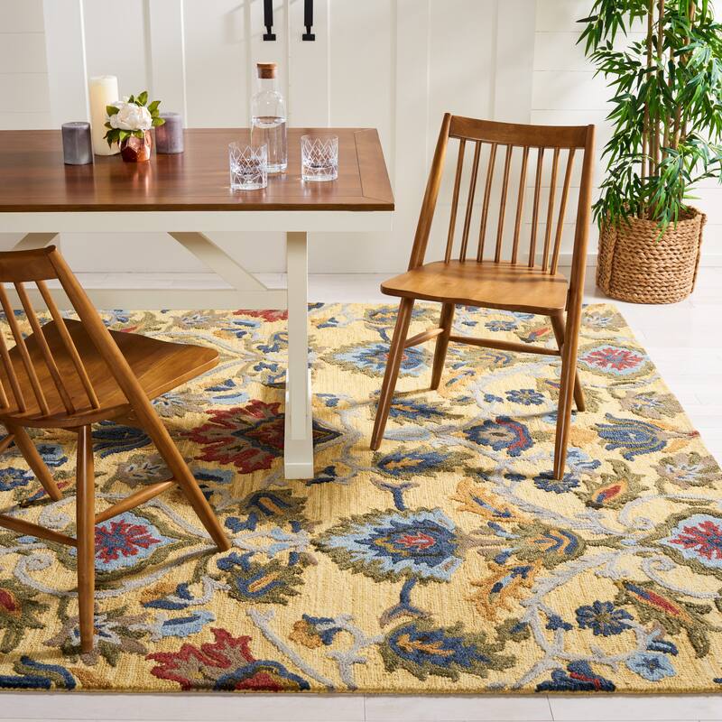 SAFAVIEH Fiorello Handmade Blossom French Country Wool Area Rug - 11' x 15' - Gold/Multi
