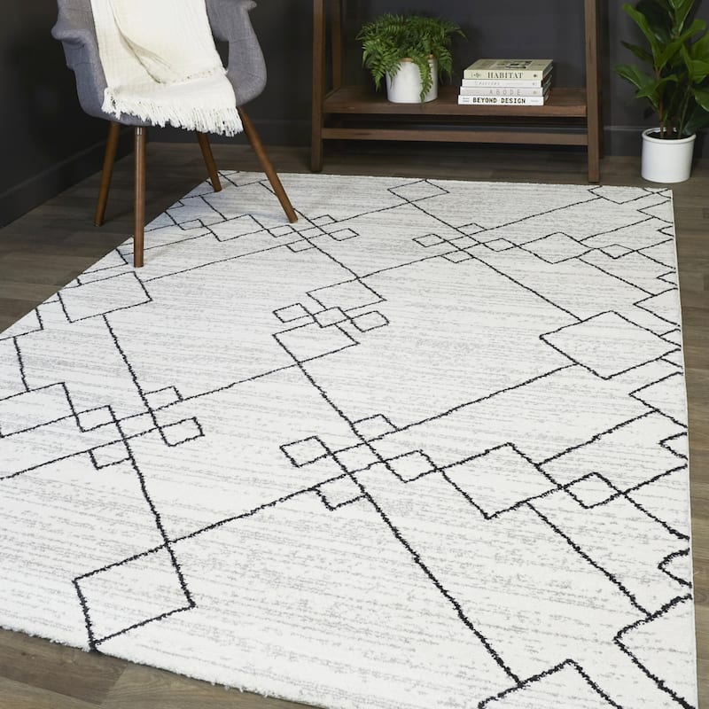 Alberto Transitional Geometric Area Rug - 5'3" x 7' - White - Rectangle