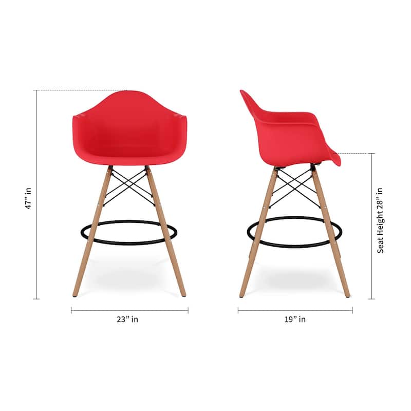 Wood Plastic Bucket Seat Counter Height Chair with Arms and Footrest - 19” x 23” x 47” (D x W x H)