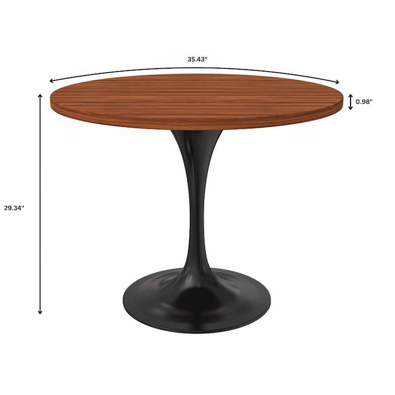 LeisureMod Verve 36" Round Dining Table with MDF Wood TableTop and Black Steel Base for Kitchen & Dining Room
