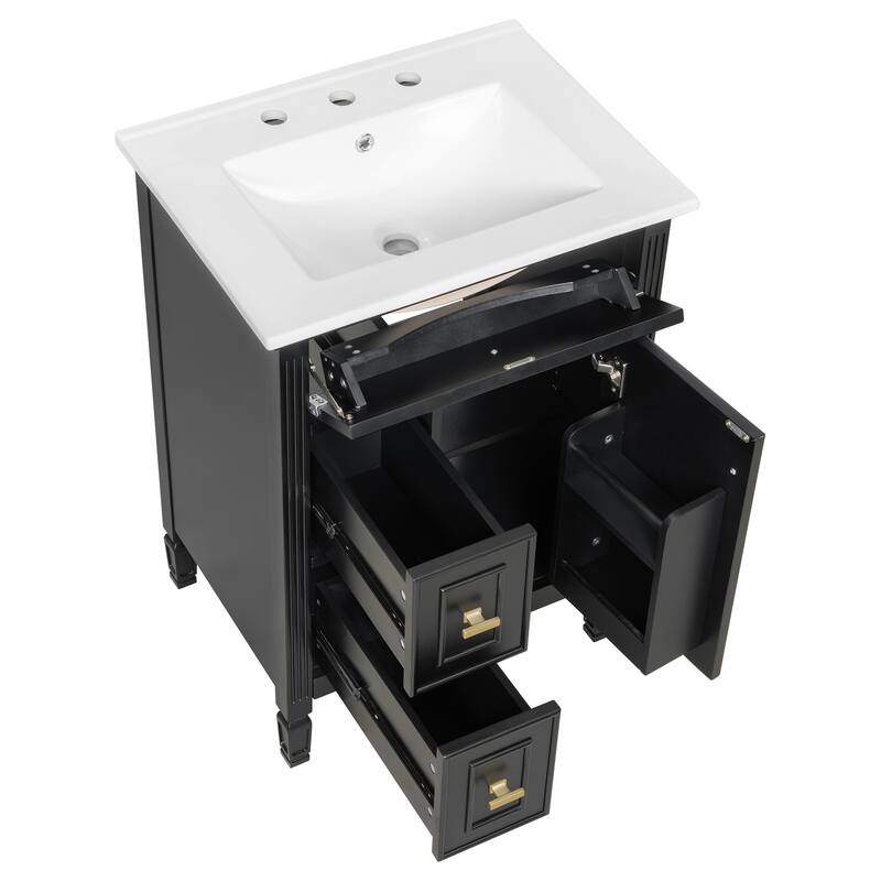 24 Inch Bathroom Vanity with Ceramic Sink Combo, Undermount Vanity Sink Cabinet Bathroom Storage Cabinet for Small Space