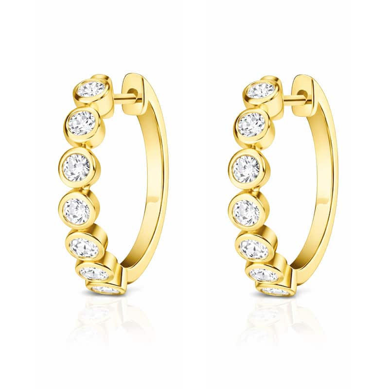 Auriya 14k Gold Lab Grown Diamond Round Bezel Hoop Earrings 1.00 to 4.00 ct. tw. (F-G VS) - White - Yellow - 4