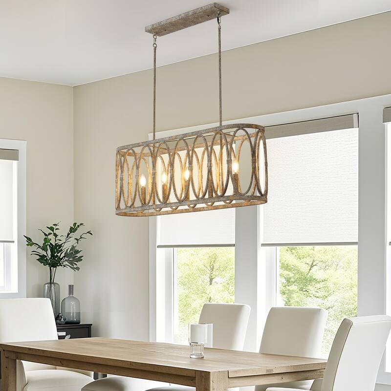 Rustic Metal Oval - Ring 5 - Light Kitchen Island Linear Chandelier
