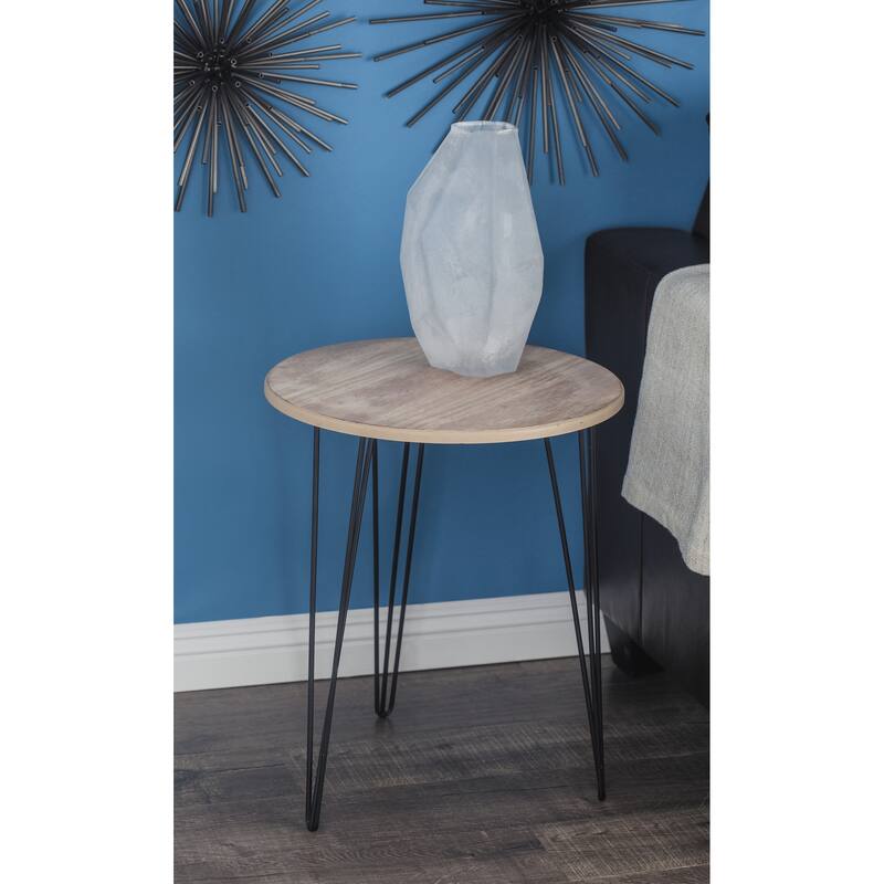 Brown Wooden Accent Table with Black Metal Hairpin Legs - Brown