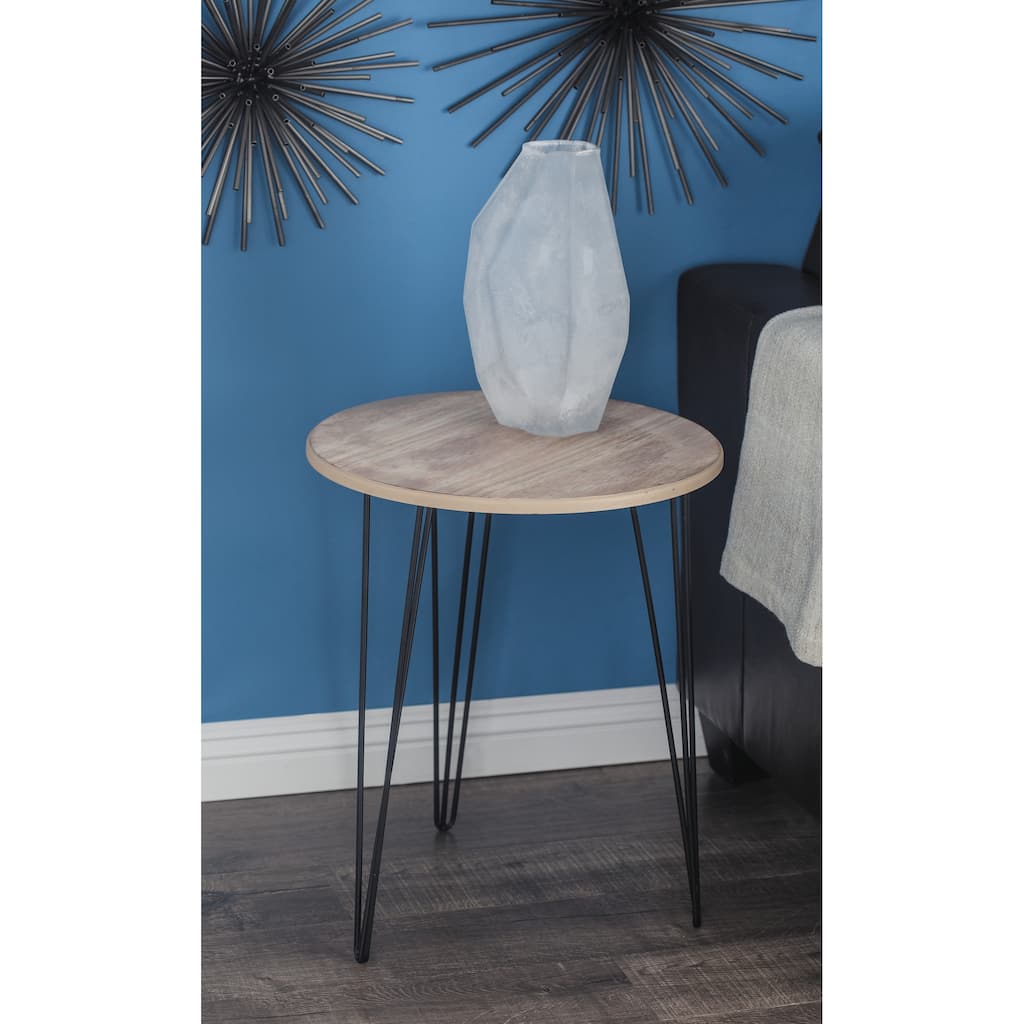 Brown Wooden Accent Table with Black Metal Hairpin Legs