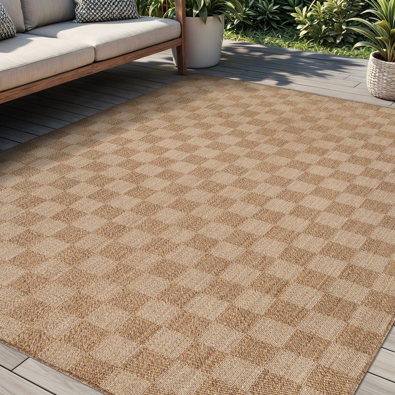 World Rug Gallery Checkered Indoor/Outdoor Flat Woven Area Rug