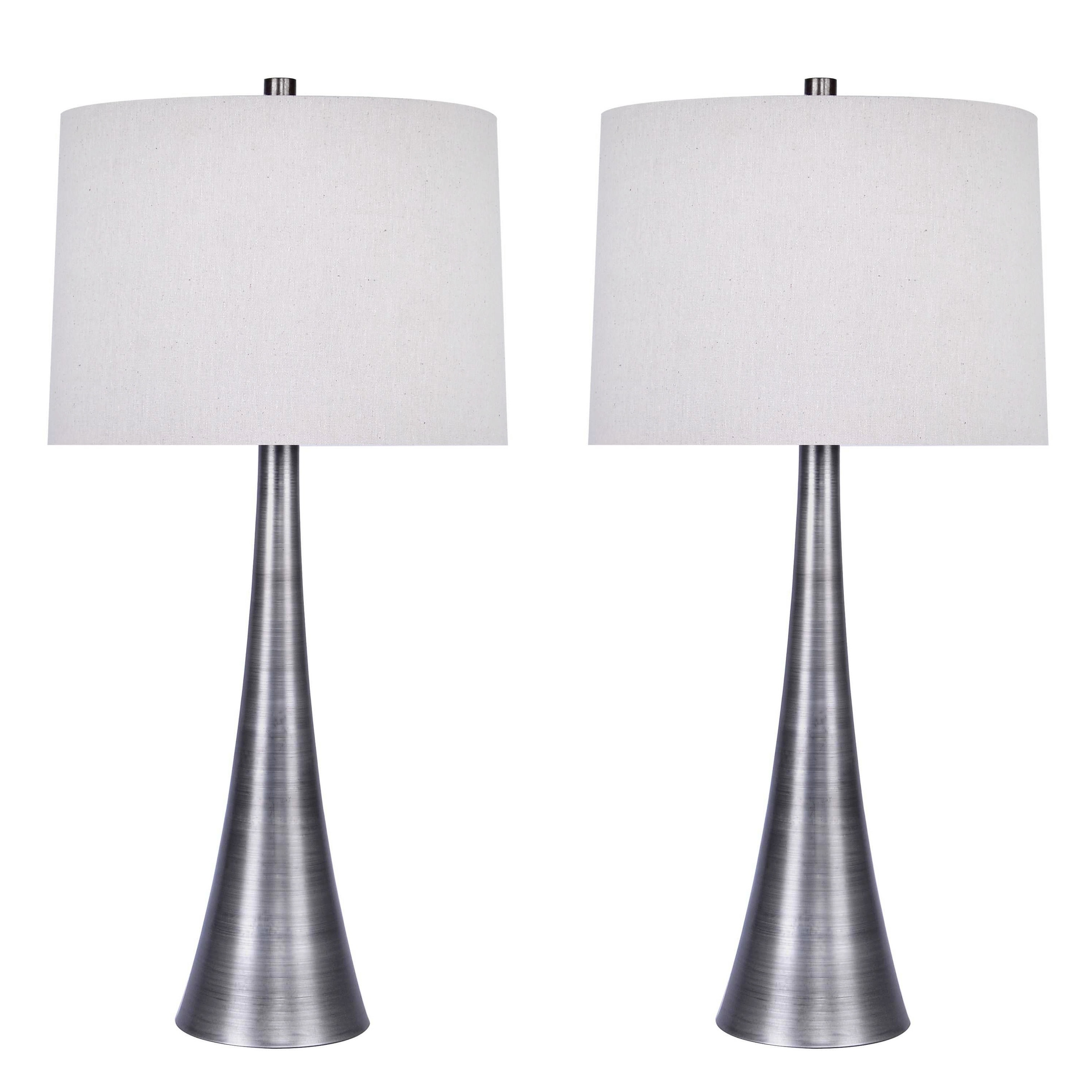 29 5 Metal Table Lamp Set With Tapered Curve Design And Off White Linen Drum Shades Overstock 29167654