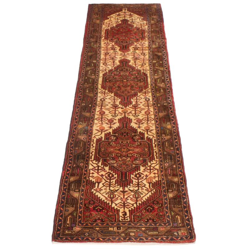 ECARPETGALLERY Hand-knotted Andelz Cream, Red Wool Rug - 2'8 x 11'3