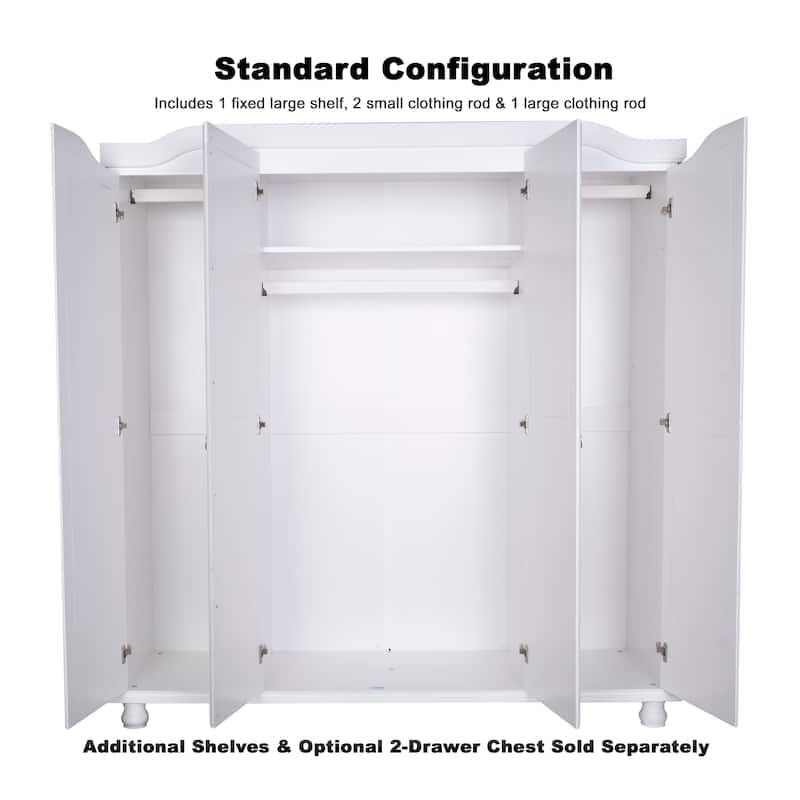 Palace Imports 100% Solid Wood Kyle 4-Door Wardrobe Armoire with Solid Wood or Mirrored Doors