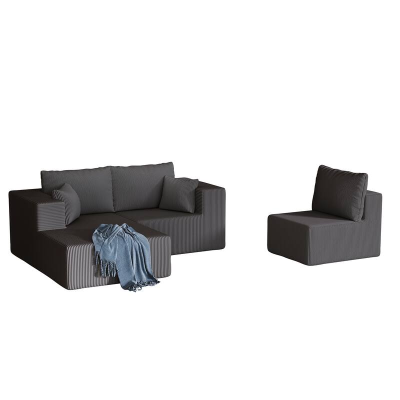 L Shaped Sectional Foam Sofa, Upholstered Corduroy Fabric Sofa, Modular Cloud Couch with Chaise Lounge & Removable Covers