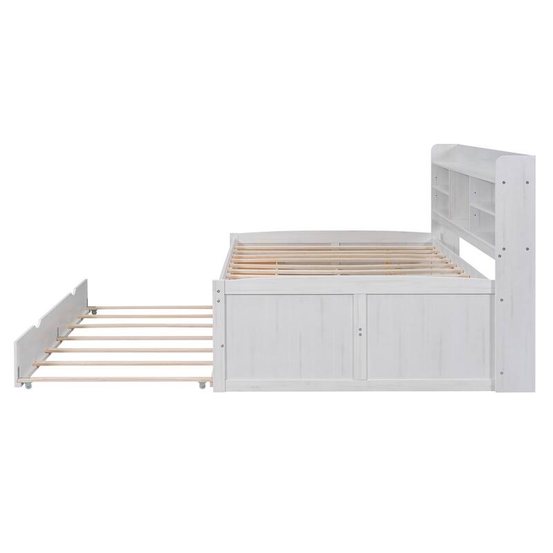 Captain Bed Platform Bed Daybed Frame with 3 Drawers and Trundle