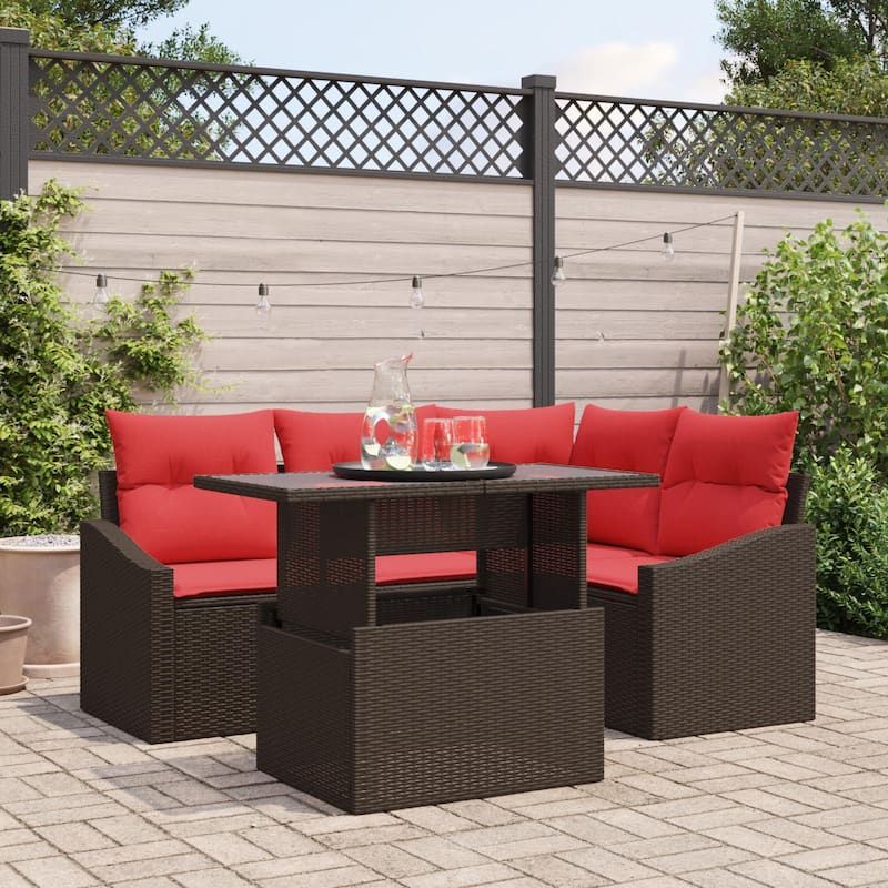 vidaXL 5 Piece Garden Sofa Set with Cushions - 70.3×48.6×27.2 - Brown