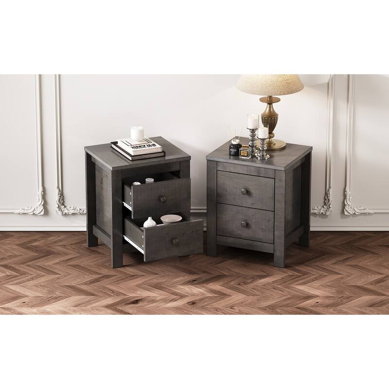Farmhouse Wooden Nightstand Set of 2