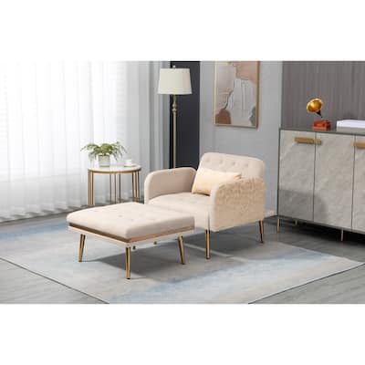 Velvet Upholstered Tufted Living Room Sleeper Chair With Ottoman