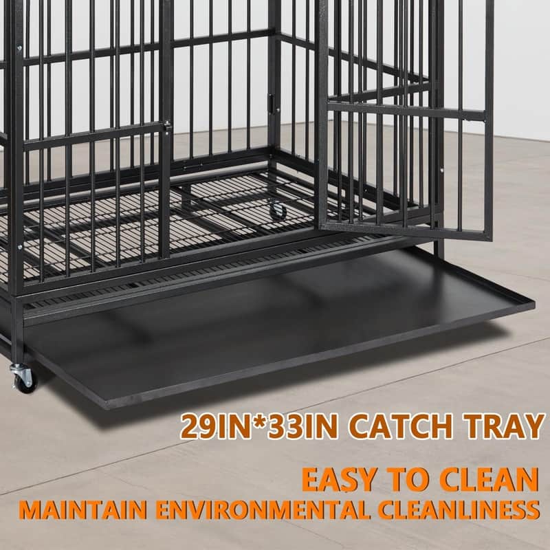 Large Indestructible Steel Dog Crate EscapeProof Kennel with 360° Wheels Top Opening